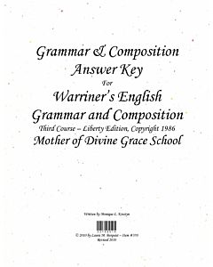 Grammar & Composition Answer Key (Warriner's 3rd Course (c) 1986)